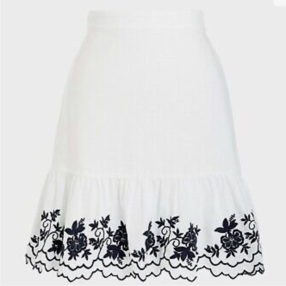 J. Crew white Skirt with navy blue Floral Design - Picture 1 of 10